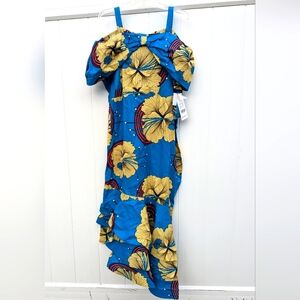 NWT Giovanni Signature African Ankara Dress 100% Cotton Blue Wedding Island